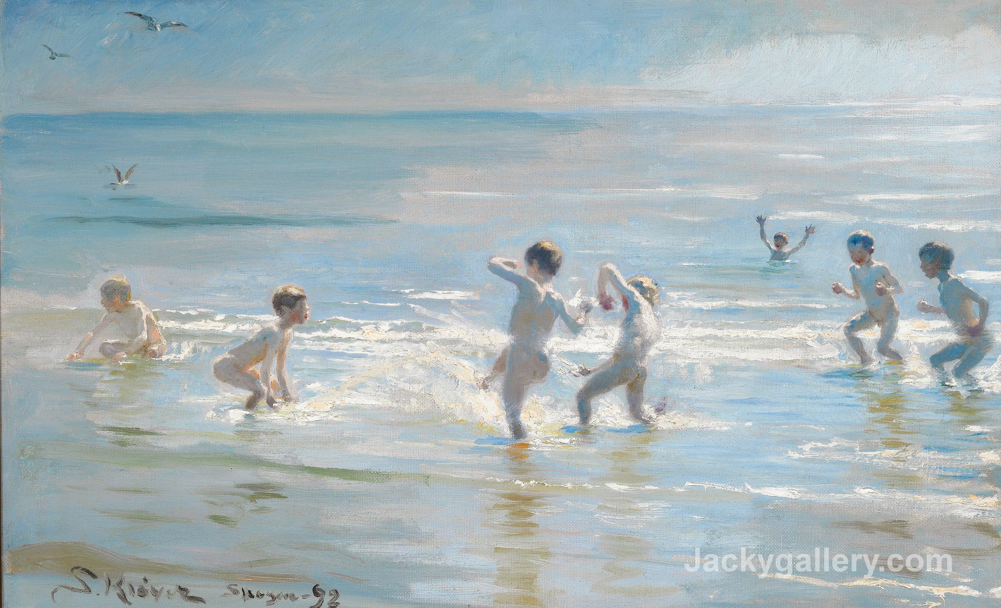 Boys bathing on a summer evening at Skagen Beach by Peder Severin Kroyer paintings reproduction